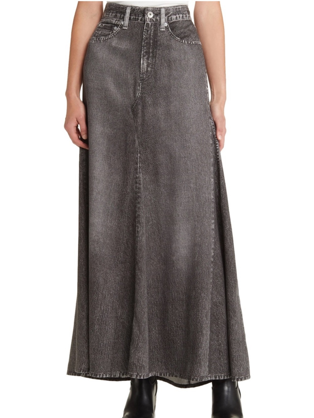 Rag and Bone Miramar Black Washed Denim High-Waist Skirt 27